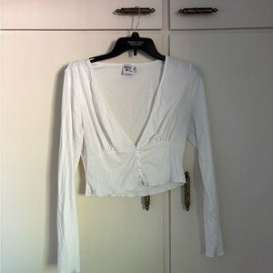 Princess Polly White Buttoned V-Neck Blouse